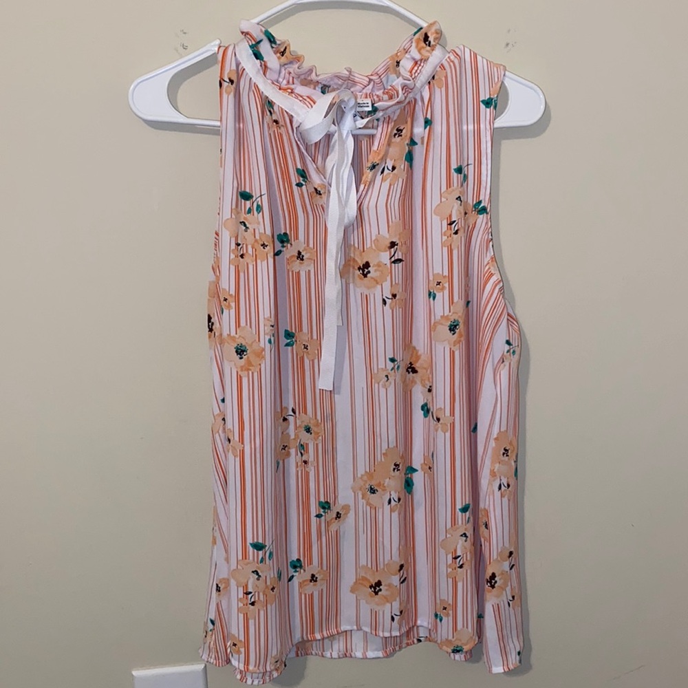 Orange and white striped and Flower tank top.